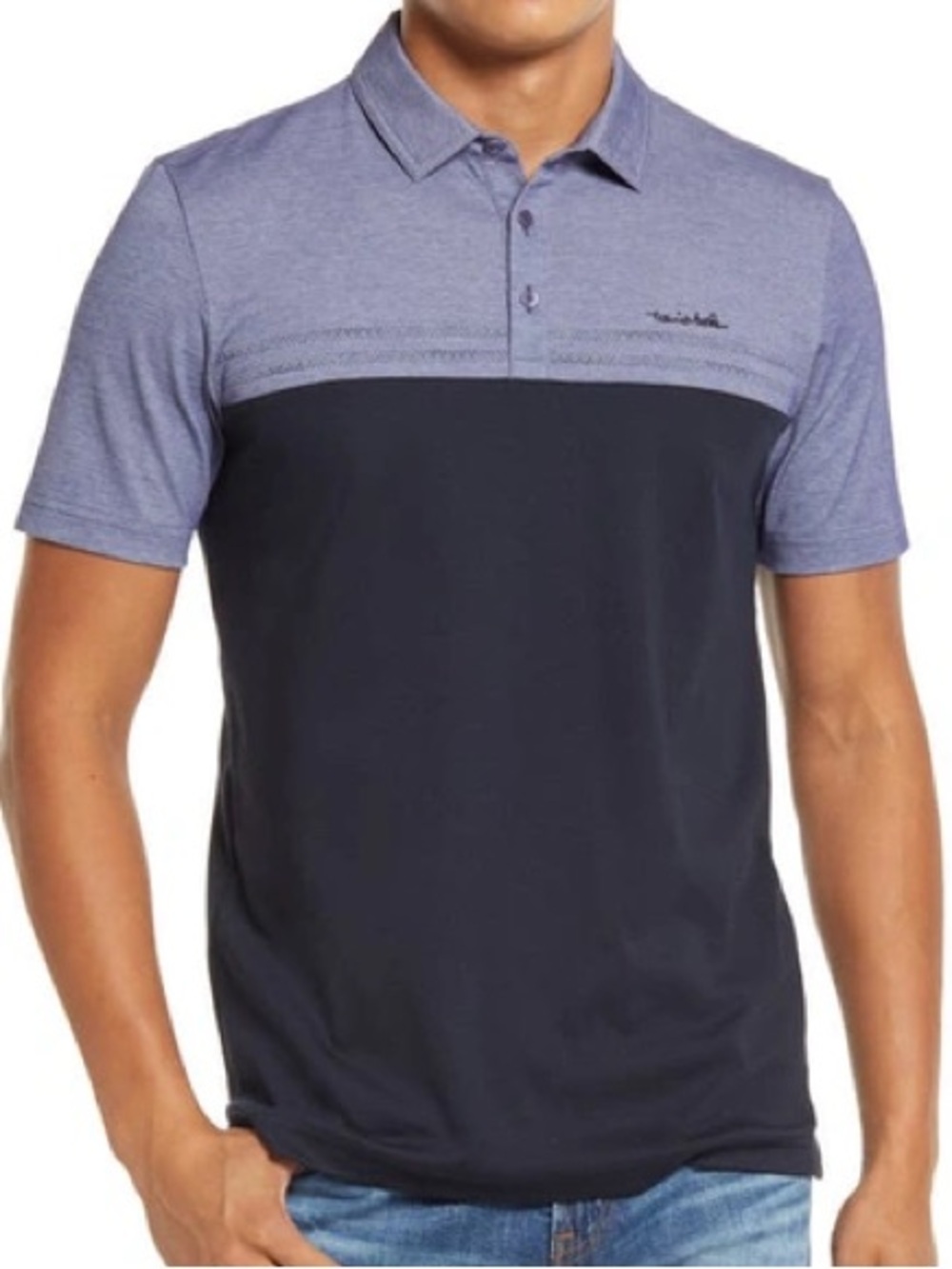 Travis Mathew Old Fashioned Colorblock Pique Polo Heather Skipper Light Blue XL